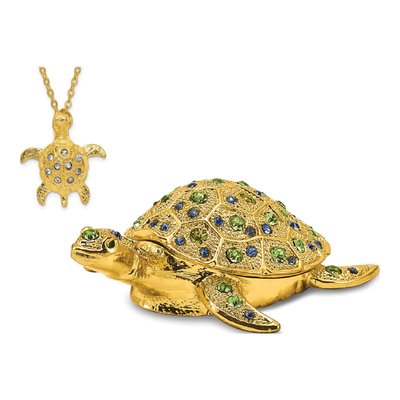 Pewter Sea Turtle Trinket Box & Necklace – view 4