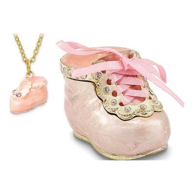 It's a Girl Pink Baby Bootie Trinket Box & Necklace – view 4