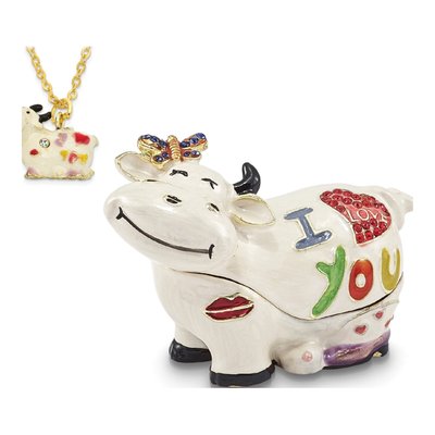 Pewter Cow Trinket Box with I LOVE YOU Necklace – view 4