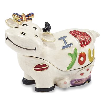 Pewter Cow Trinket Box with I LOVE YOU Necklace