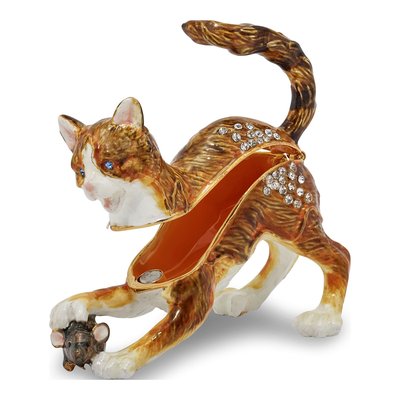 Cat & Mouse Pewter Trinket Box with Necklace – view 2