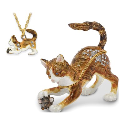 Cat & Mouse Pewter Trinket Box with Necklace – view 4