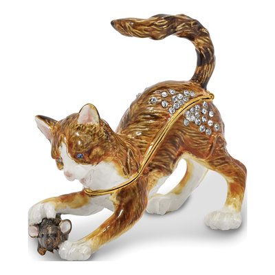 Cat & Mouse Pewter Trinket Box with Necklace