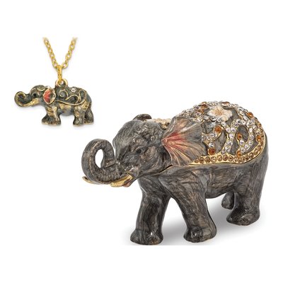 Pewter Elephant Trinket Box & Necklace Set – view 4