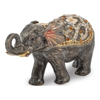 Pewter Elephant Trinket Box & Necklace Set