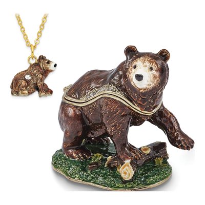 Bejeweled Kodiak Bear Trinket Box with Necklace – view 4