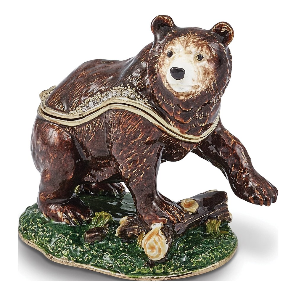 Bejeweled Kodiak Bear Trinket Box with Necklace