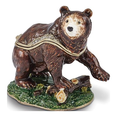 Bejeweled Kodiak Bear Trinket Box with Necklace