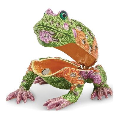 Pewter Crystal PEACE Frog Trinket Box & Necklace – view 2
