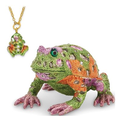 Pewter Crystal PEACE Frog Trinket Box & Necklace – view 4
