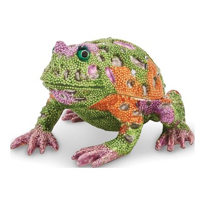 Pewter Crystal PEACE Frog Trinket Box & Necklace