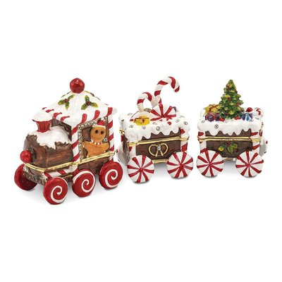 Candy Cane Train Trinket Box with 18" Necklace