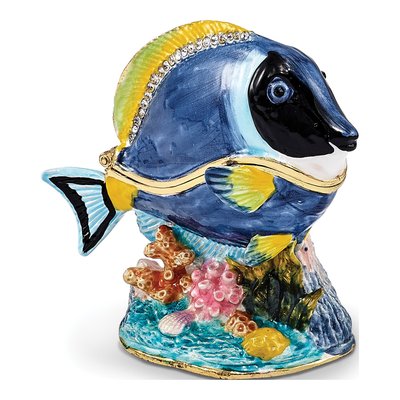Pewter Blue Tang Fish Trinket Box & Necklace