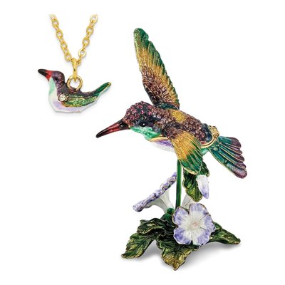 Pewter Hummingbird Trinket Box & Necklace Set – view 6