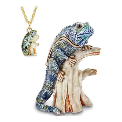Cayman Blue Iguana Trinket Box & 18in Necklace Set – view 4