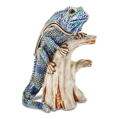 Cayman Blue Iguana Trinket Box & 18in Necklace Set