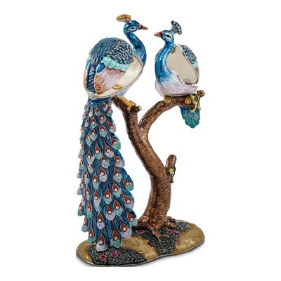 Peacock & Peahen Trinket Box with 18" Necklace Set – view 2