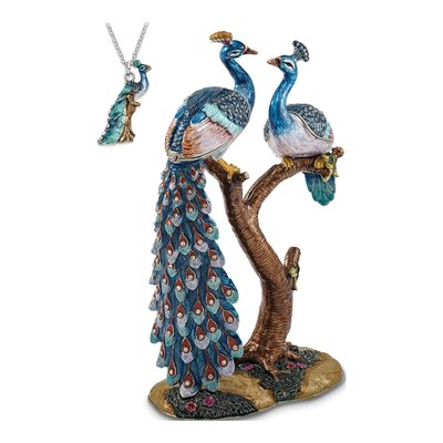 Peacock & Peahen Trinket Box with 18" Necklace Set – view 5