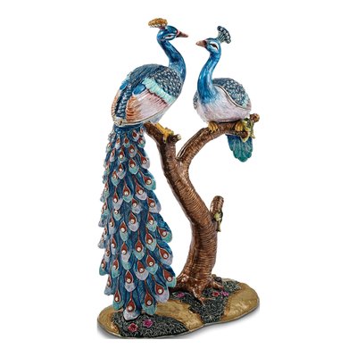 Peacock & Peahen Trinket Box with 18" Necklace Set