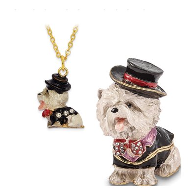 Pewter Tuxedo Dog Trinket Box & 18in Necklace – view 4