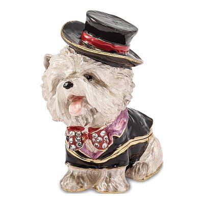 Pewter Tuxedo Dog Trinket Box & 18in Necklace