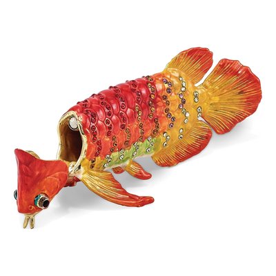 Luxury Giftware Pewter Bejeweled Crystals Gold-Tone Enameled Sumo Koi Fish Trinket Box With Matching 18 Inch Necklace – view 2