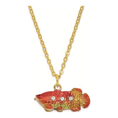 Luxury Giftware Pewter Bejeweled Crystals Gold-Tone Enameled Sumo Koi Fish Trinket Box With Matching 18 Inch Necklace – view 3