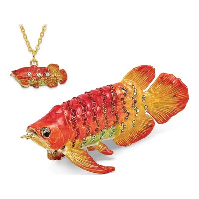 Luxury Giftware Pewter Bejeweled Crystals Gold-Tone Enameled Sumo Koi Fish Trinket Box With Matching 18 Inch Necklace – view 4