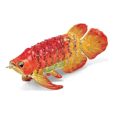 Luxury Giftware Pewter Bejeweled Crystals Gold-Tone Enameled Sumo Koi Fish Trinket Box With Matching 18 Inch Necklace