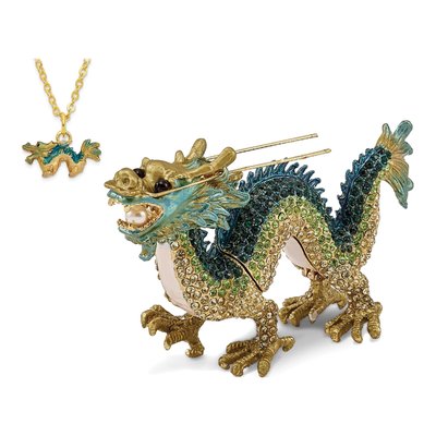 Pewter Chinese Dragon Trinket Box & Necklace Set – view 4