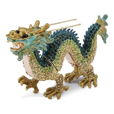 Pewter Chinese Dragon Trinket Box & Necklace Set