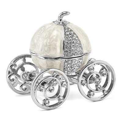 Pewter Bejeweled Pumpkin Coach Trinket Box & Necklace