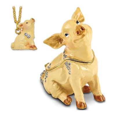 Pewter Pig Trinket Box with Necklace – view 6