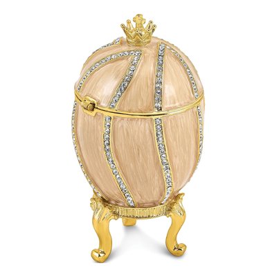 Bejeweled Crown Egg Trinket Box with 18" Necklace – view 3