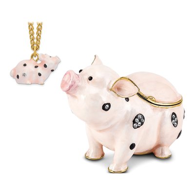 Pewter Petunia Pig Trinket Box & Necklace – view 8