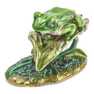 Pewter Frog on Lily Pad Trinket Box & Necklace