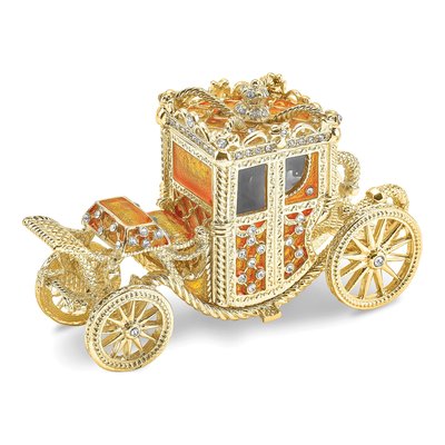 Pewter Golden Carriage Trinket Box & Necklace