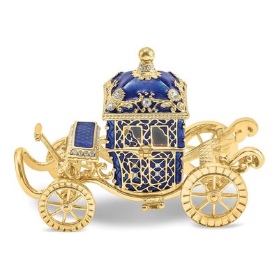 Bejeweled Royal Blue Carriage Trinket Box w/ Necklace – view 3