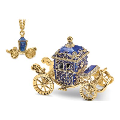 Bejeweled Royal Blue Carriage Trinket Box w/ Necklace – view 8