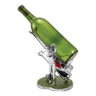 Silver-Tone Golfer & Golf Bag Bottle Holder Gift