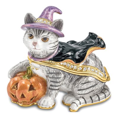 Bejeweled Cat Trinket Box with 18" Necklace