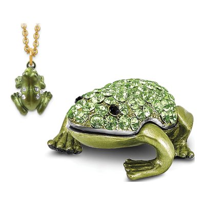 Bejeweled Green Frog Trinket Box & 18" Necklace – view 8