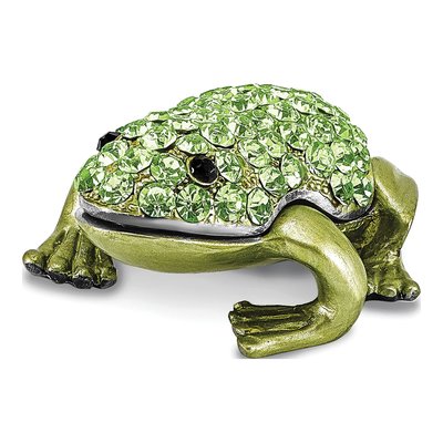 Bejeweled Green Frog Trinket Box & 18" Necklace