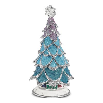 Arctic Blue Crystal Christmas Tree Trinket Box & Necklace