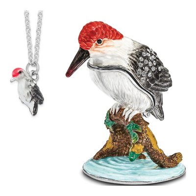 Pewter Woodpecker Trinket Box & Necklace Set – view 5