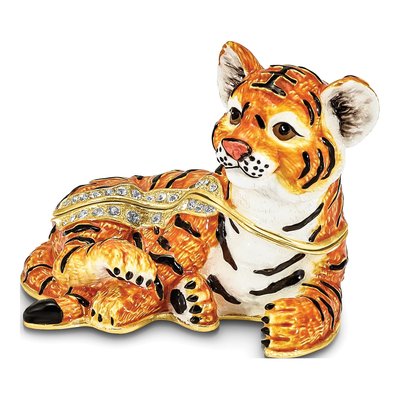 Pewter Tiger Trinket Box with 18" Necklace