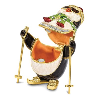 Bejeweled Skiing Penguin Trinket Box & Necklace – view 2