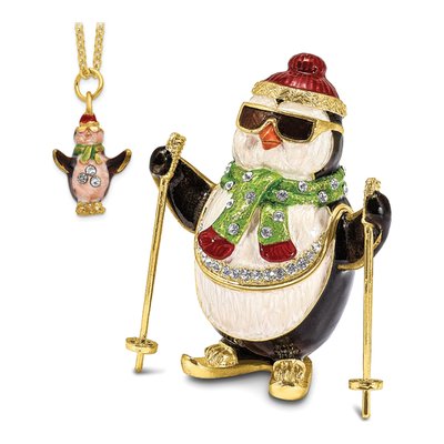 Bejeweled Skiing Penguin Trinket Box & Necklace – view 5