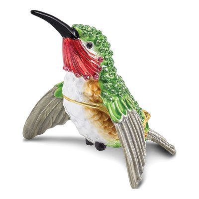 Pewter Hummingbird Crystal Trinket Box