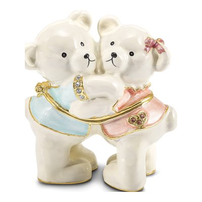 Pewter Teddy Bear Trinket Box & Necklace Set